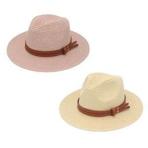 Straw Fedora Hat Bundle (Set of 2) | Cream & Blush | Wide Brim Boho Summer Beach